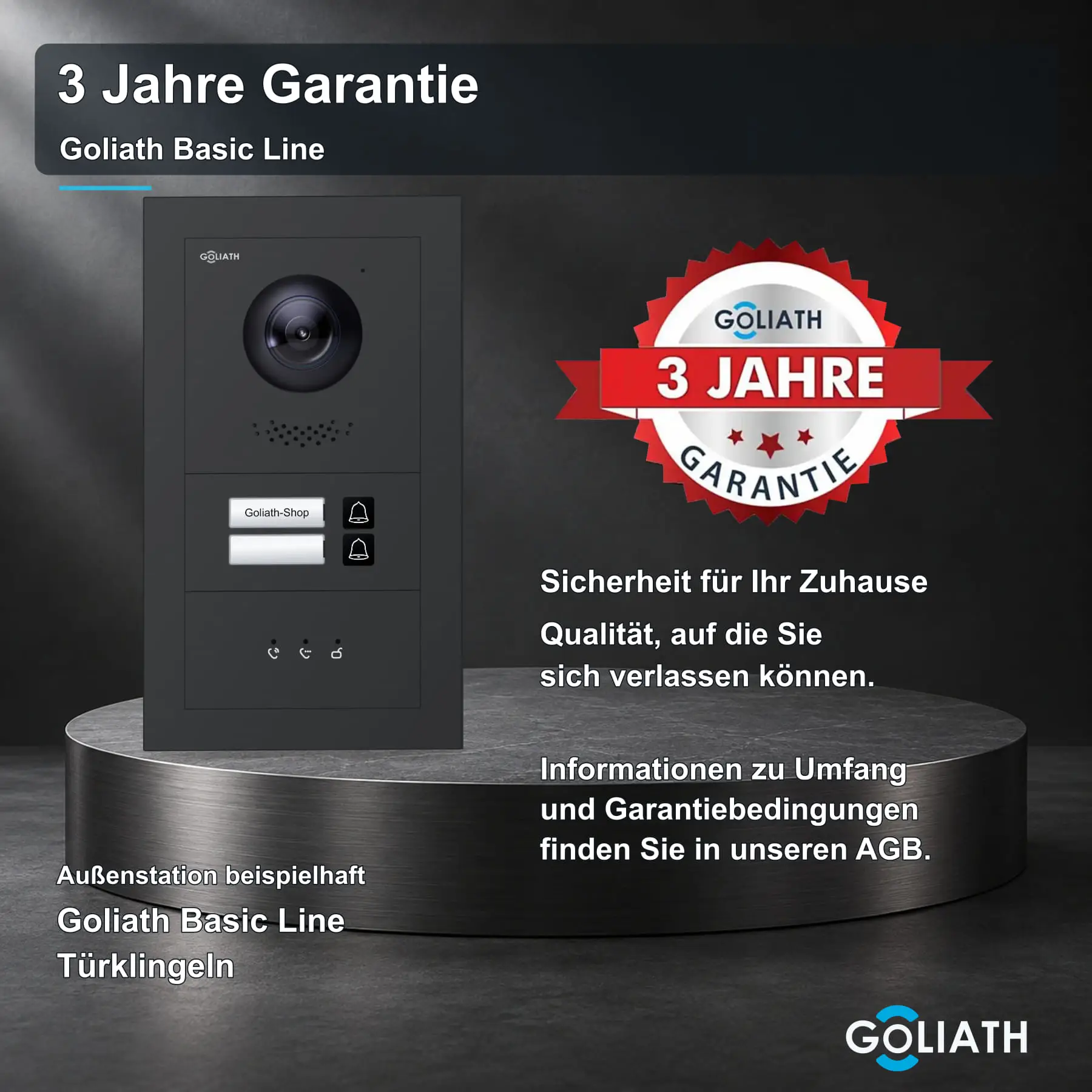 Original Goliath 3 Jahre Garantie-Siegel für Basic Line Türklingel. Außenstation beispielhaft. Umfang und Garantiebedingungen in den AGB.