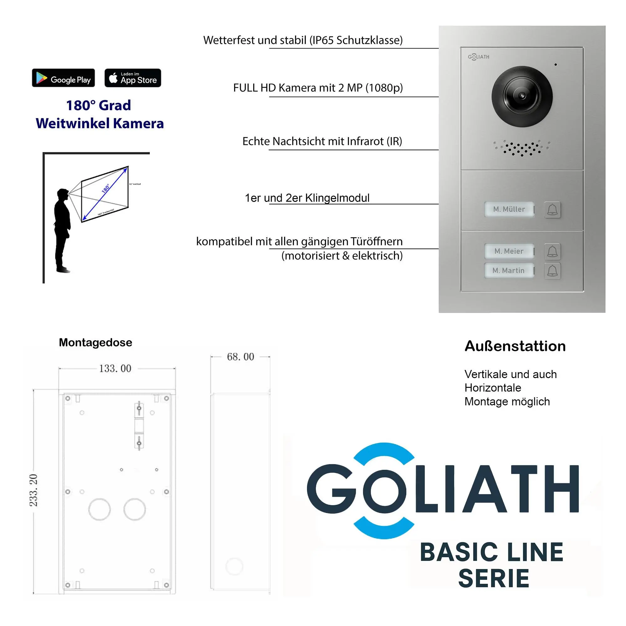 3-Familienhaus_Tuerklingel_Silber_Tuersprechanlage_Goliath_Basic_2-Draht