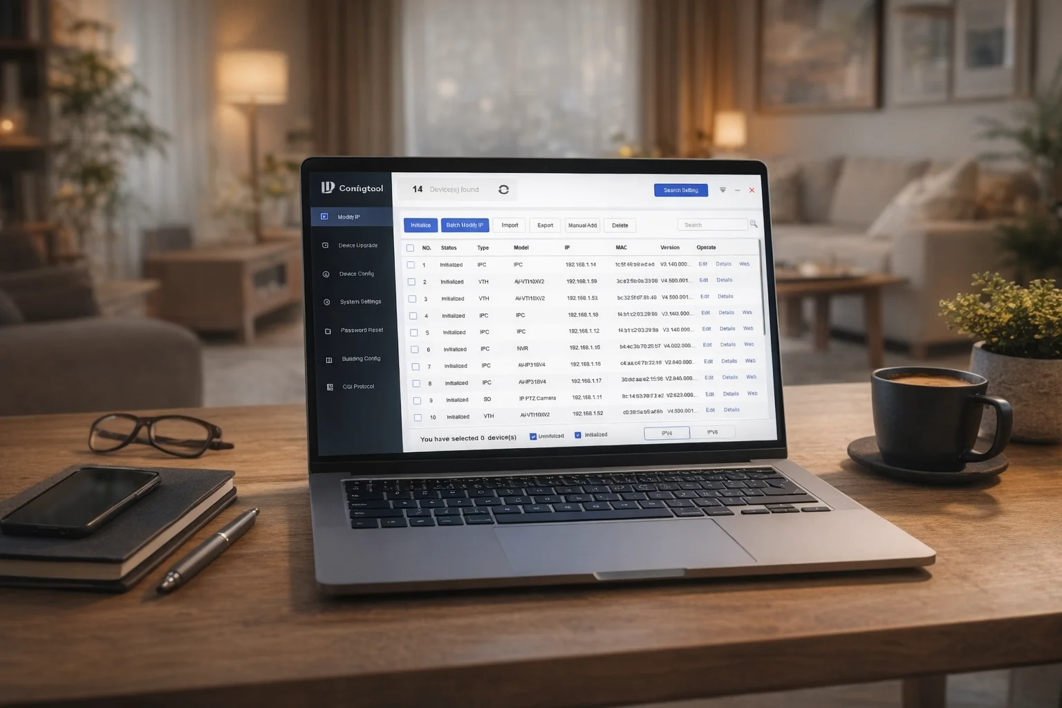 Laptop mit geöffnetem Goliath Config Tool und Geräteliste