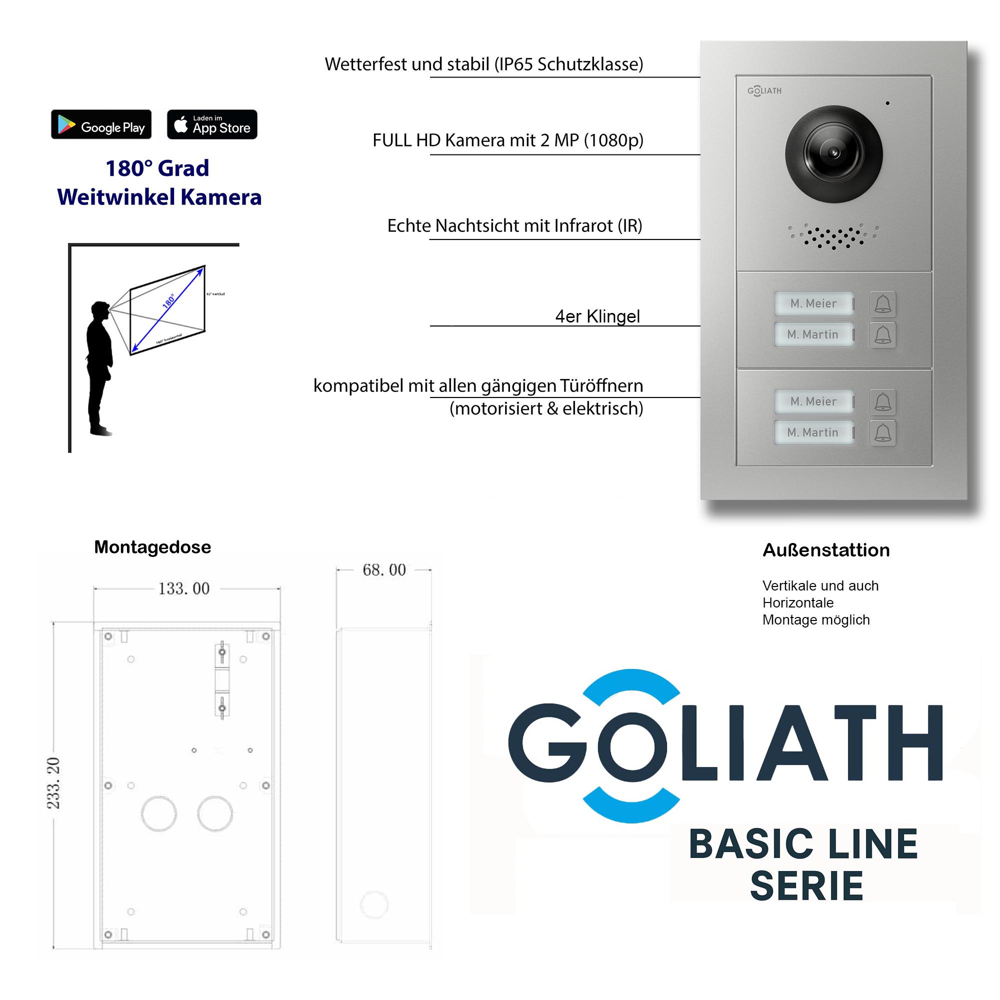 4-Familienhaus_Tuerklingel_Silber_Tuersprechanlage_Goliath_Basic_2-Draht