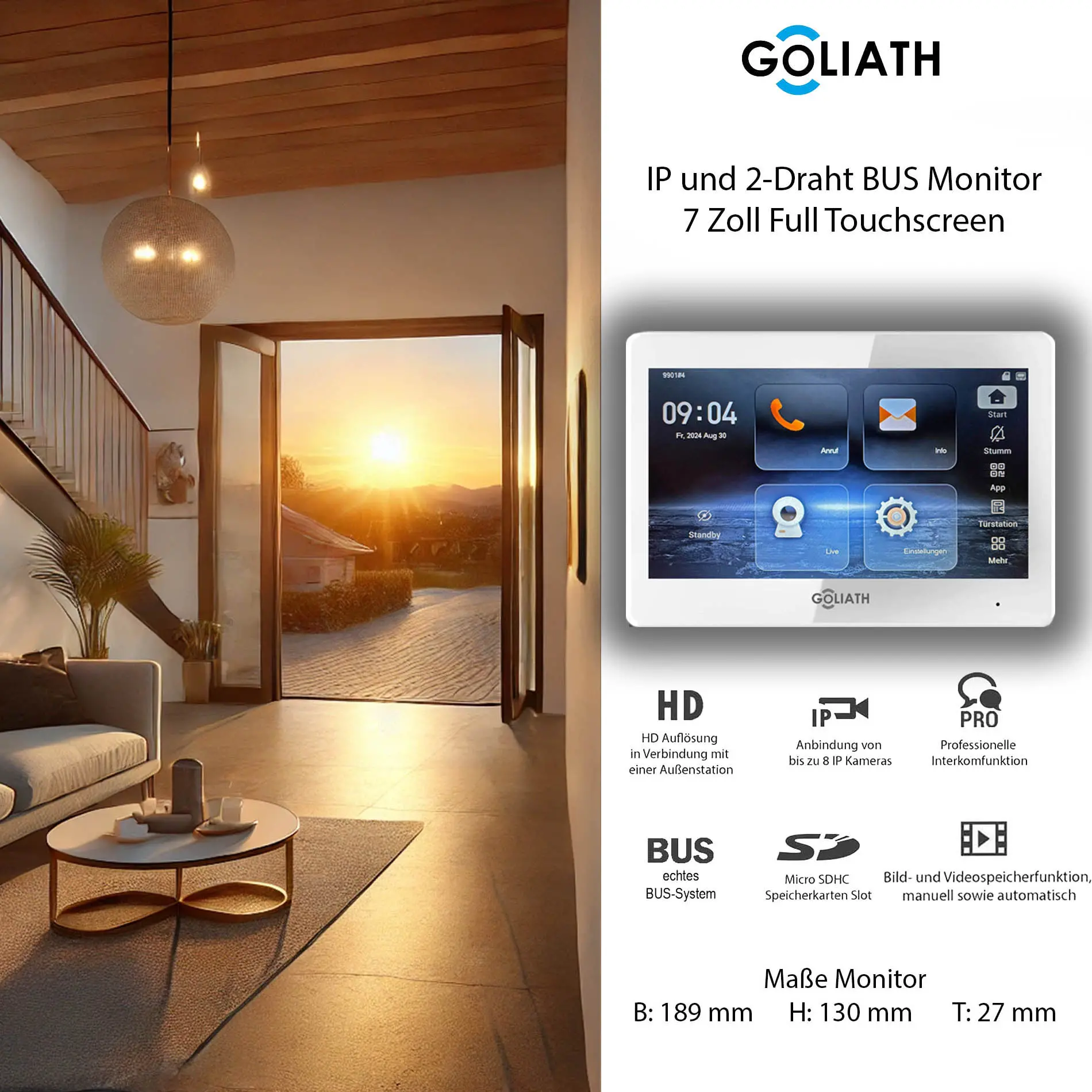 AV-2BI-22V2 Goliath  7-Zoll Monitor Weiß Türsprechanlage