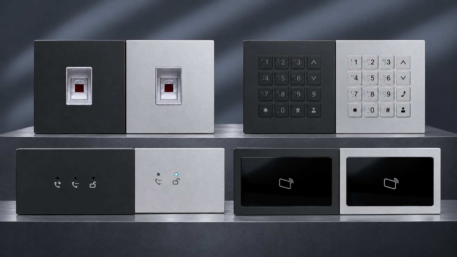 Premium-Line-Module für Fingerprint, Zahlencode, Statusanzeige und RFID in Silber und Anthrazit