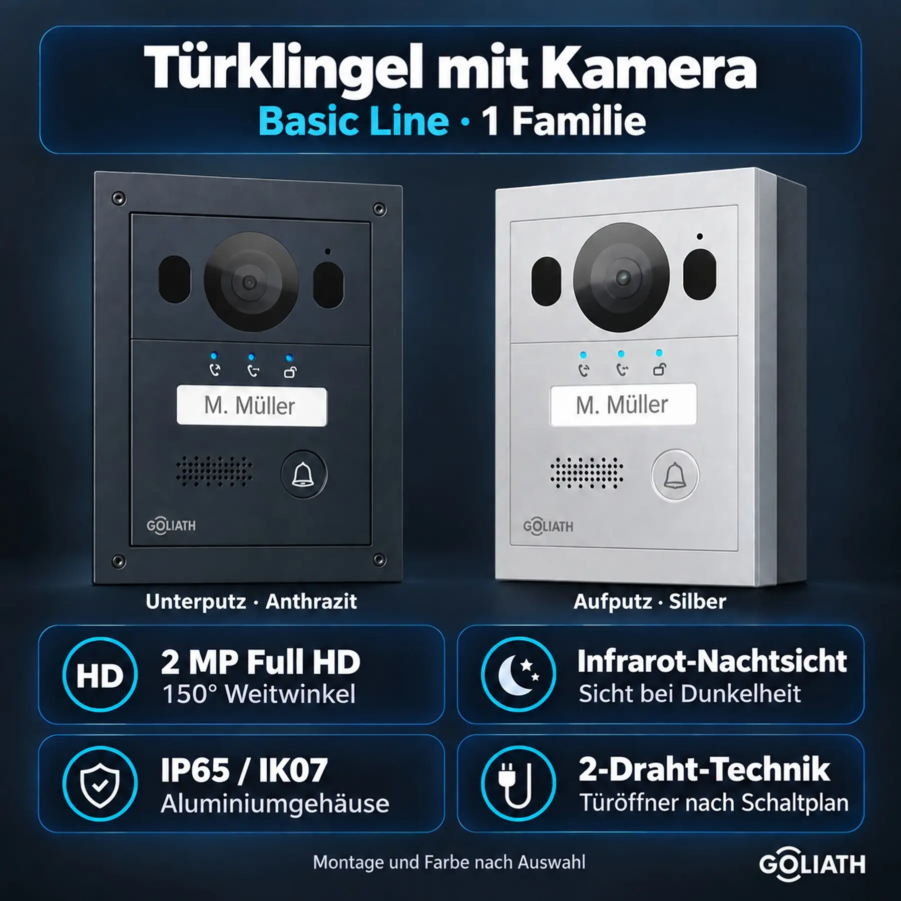 Basic Line Türklingel 1 Familie – Außenstationen, 150° Weitwinkel und Montage nach Auswahl