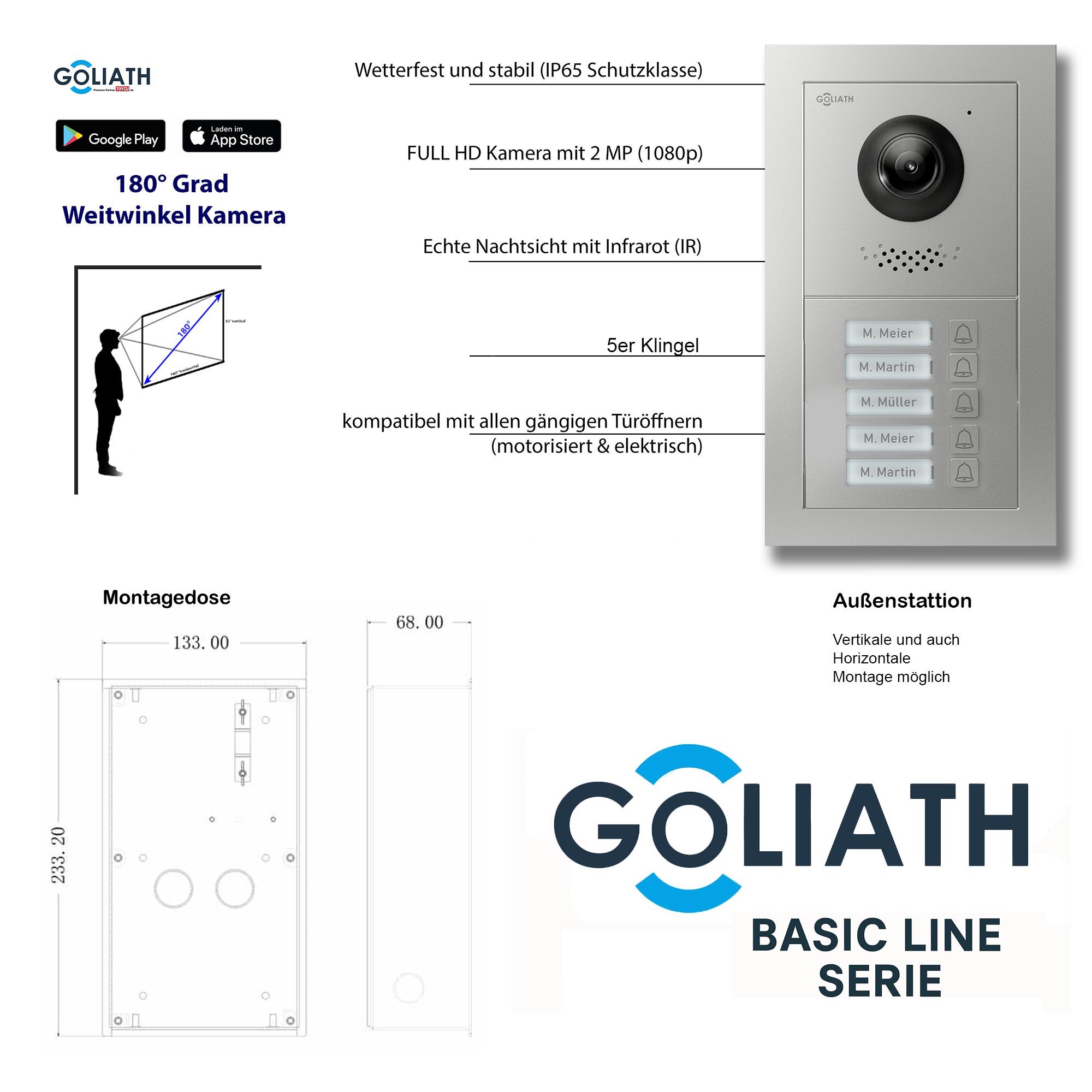 5-Familienhaus_Tuerklingel_Silber_Tuersprechanlage_Goliath_Basic_2-Draht