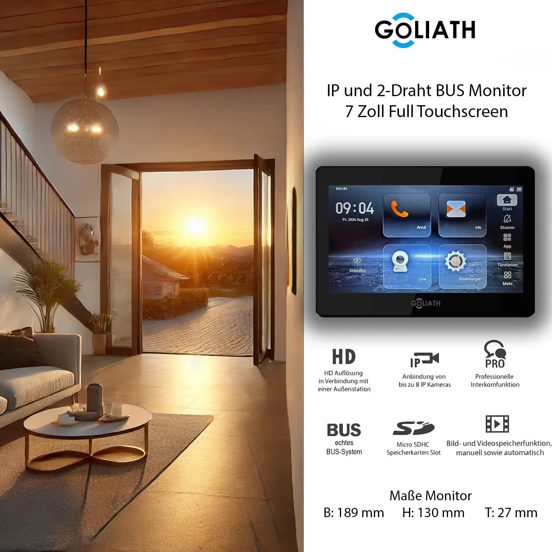 AV-2BI-22SV2 Goliath 7-Zoll Monitor Schwarz Trsprechanlage