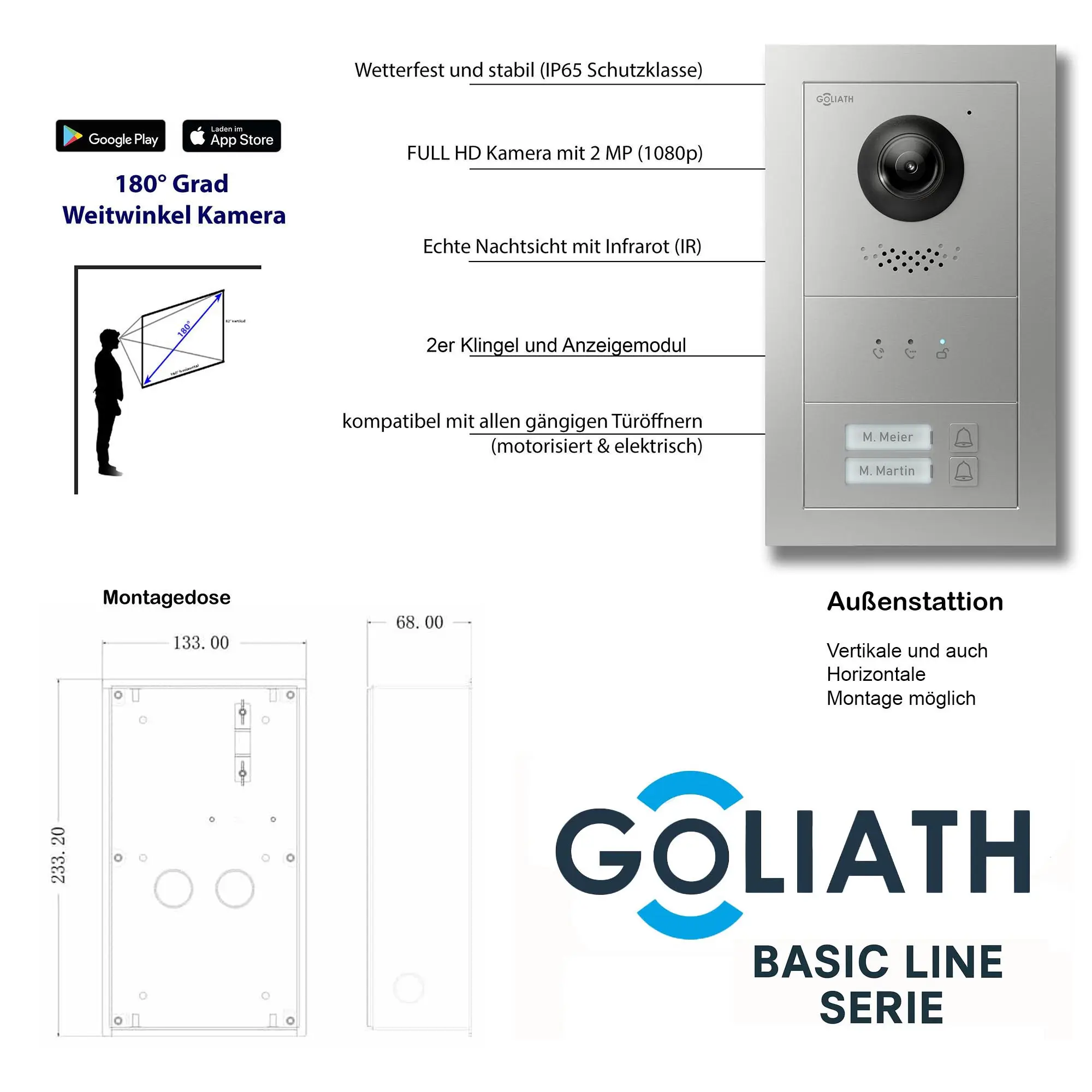 Goliath Basic Line Außenstation 2-Familienhaus mit 170° Kamera Silber