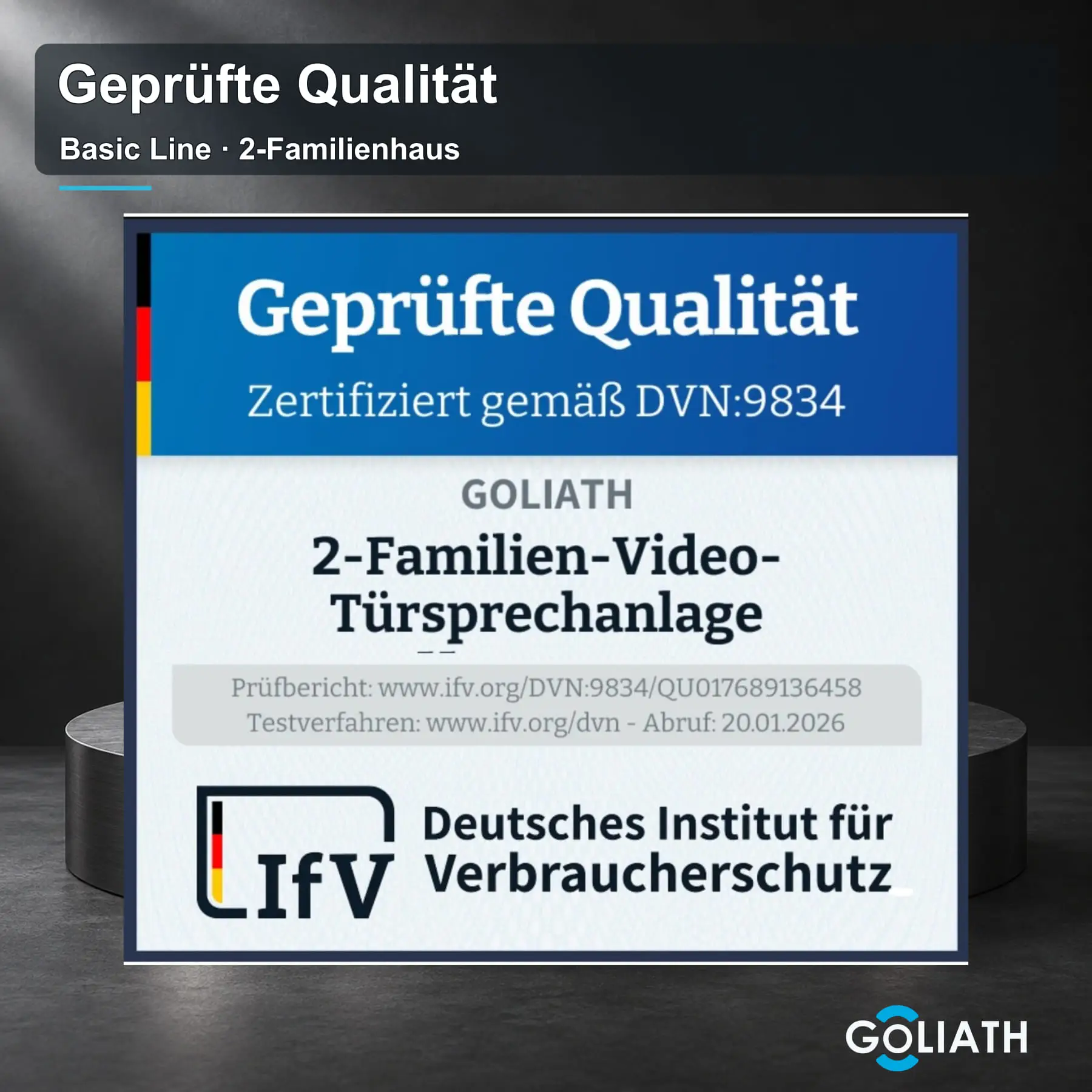 IfV Prüfsiegel für Goliath Zwei-Familien-Video-Türklingel Unterputz